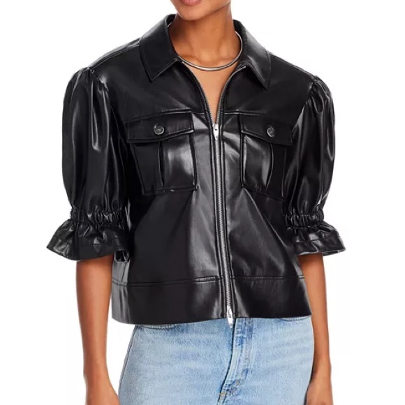 Like-New Cinq à Sept Women’s Faux Leather Puff Sleeve Jacket Size S in Black - Picture 5 of 8